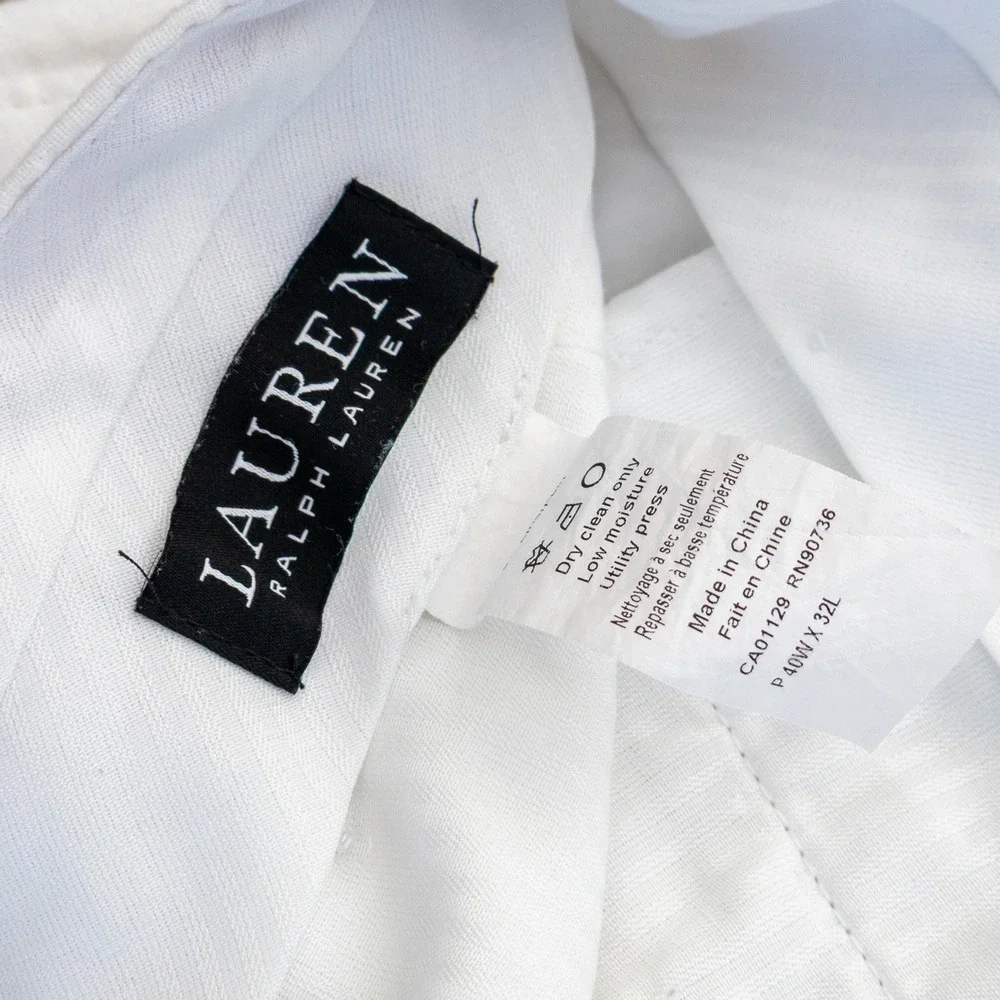 Lauren Ralph Lauren‎ Mens White Linen Dress Pants Trousers 40W x 32L